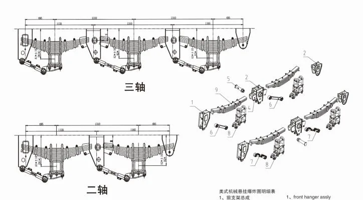 Cheap Price 2 Tandem Axles 3 Tridem Axles American Fuwa Type Trailer Mechanical Suspension