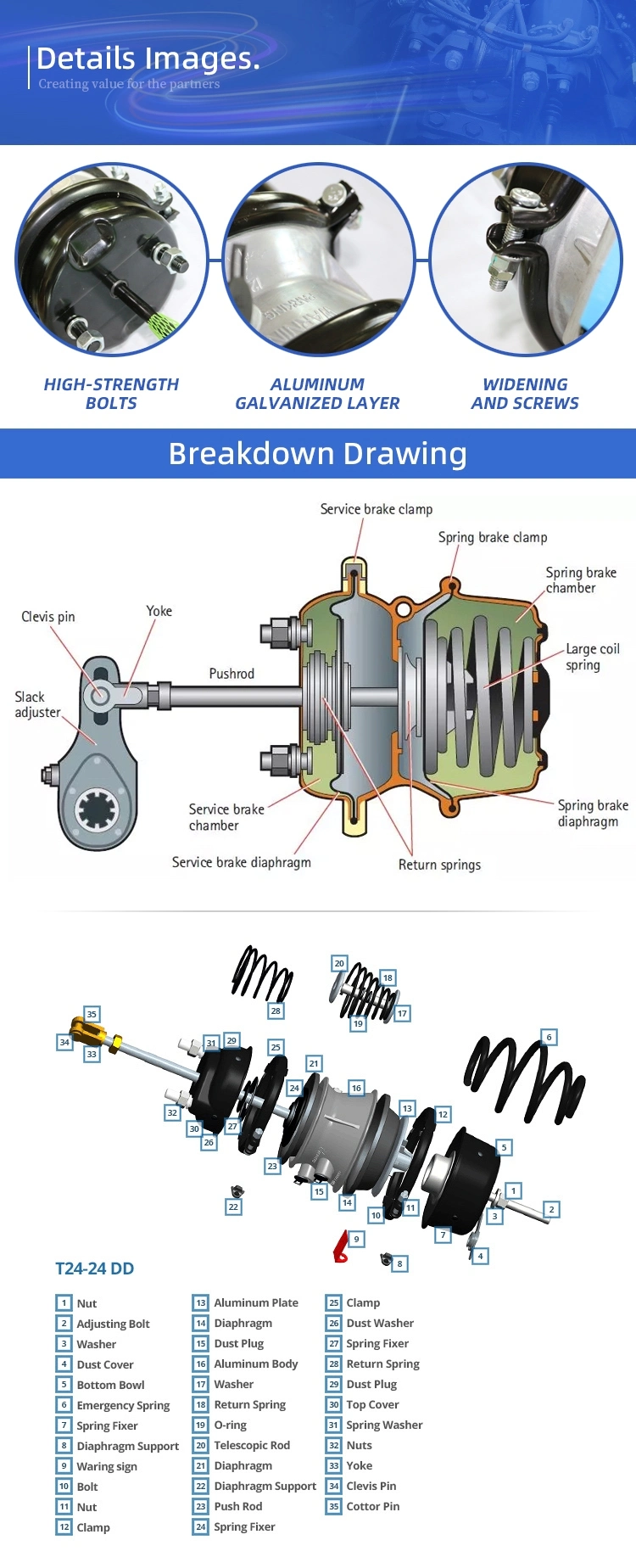 Brake Chamber Brake Actuator Brake Spring Chamber for Trailer Over 100 Items